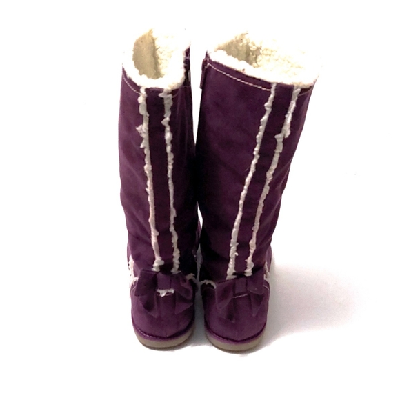 Lands End Kids Girls Purple Suede Zip Flat Heel Bow Tall Boots Size 5 - Picture 2 of 7